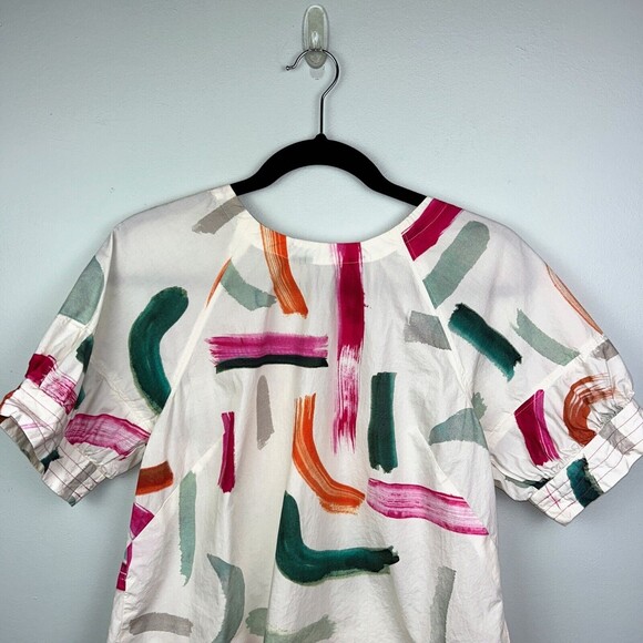 Anthropologie Aimee Clarke Art Brushstroke Button Back Puff Sleeve Top Womens XS - Picture 15 of 16